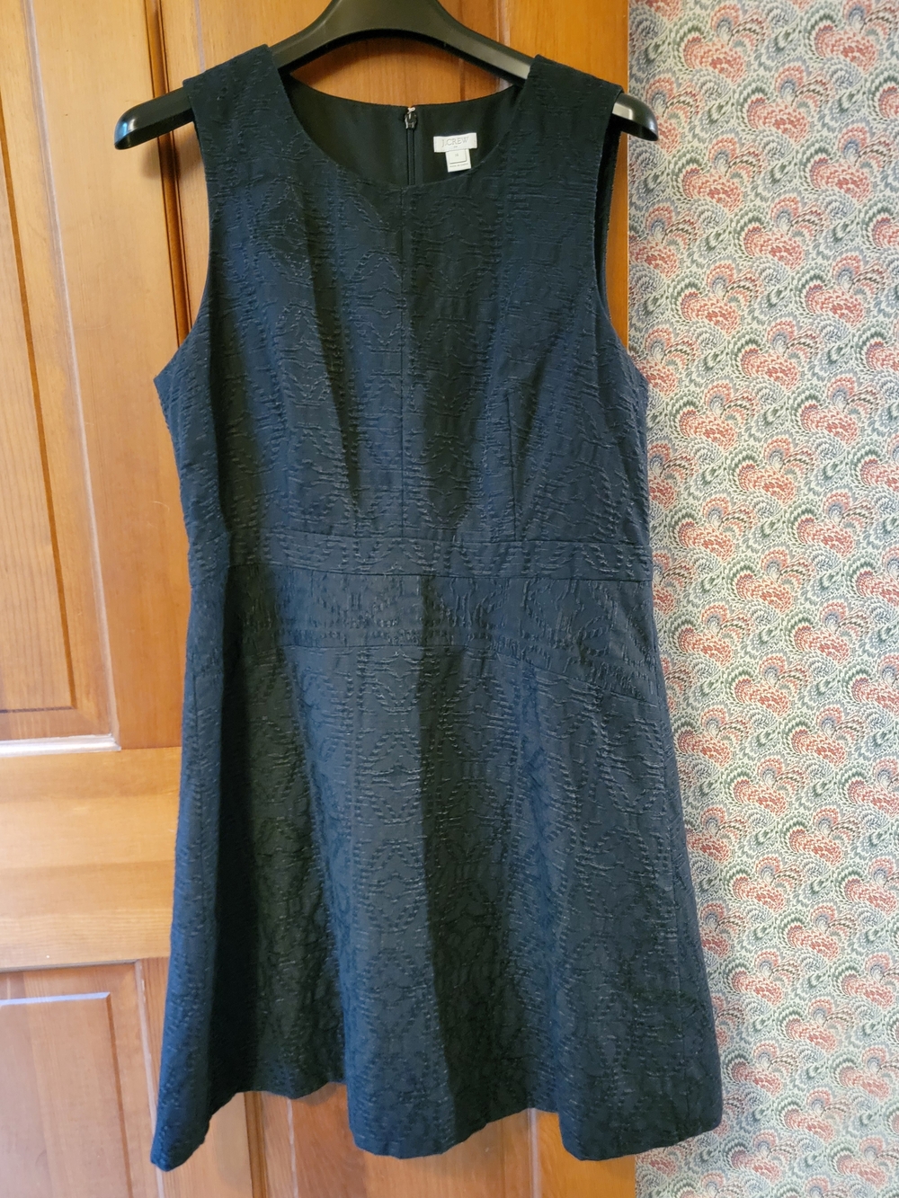 J.Crew Size 14 Black Textured Jacquard Eyelet A-Line Dress Sleeveless F4528